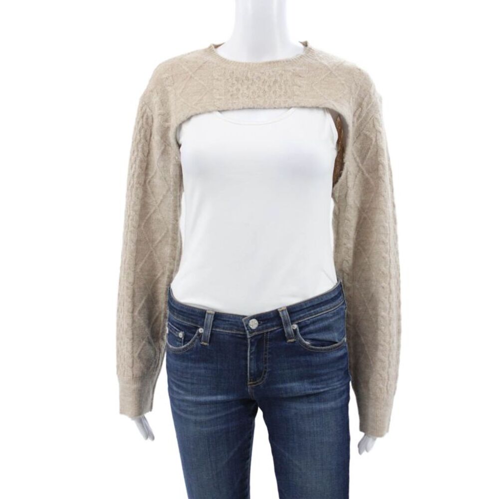 Emory Park Women Argyle Acrylic Shrug Sweater Beige Size S